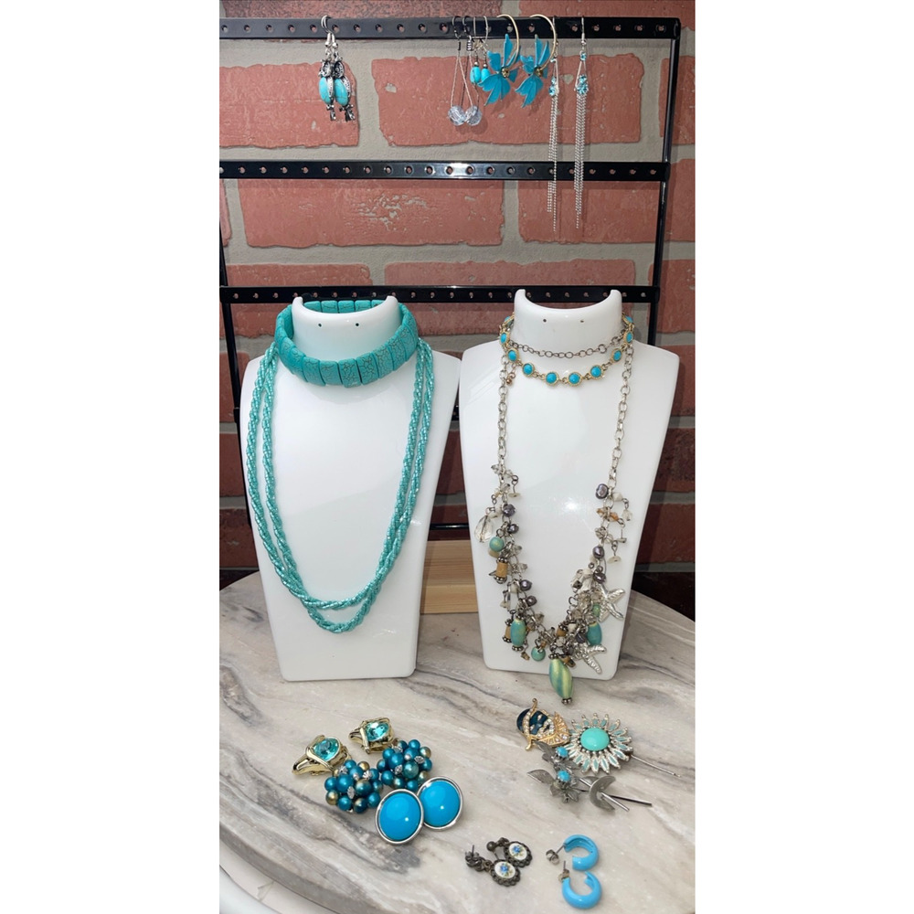 Nolan Miller Necklace, Vintage Hong Kong Earrings, Turquoise Blue Jewelry Lot